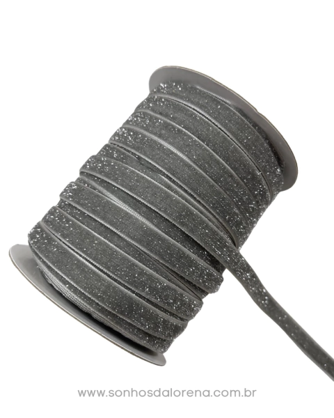 FITA AVELUDADA COM BRILHO 10MM CINZA (3 METROS)