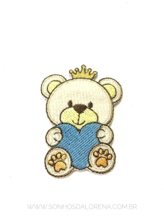 APLIQUE TERMOCOLANTE URSO CORAÇÃO AZUL TAM P 7X5CM UNIDADE
