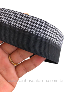 FITA POLIESTER PIED DE POULE COM PRETO POR METRO - comprar online