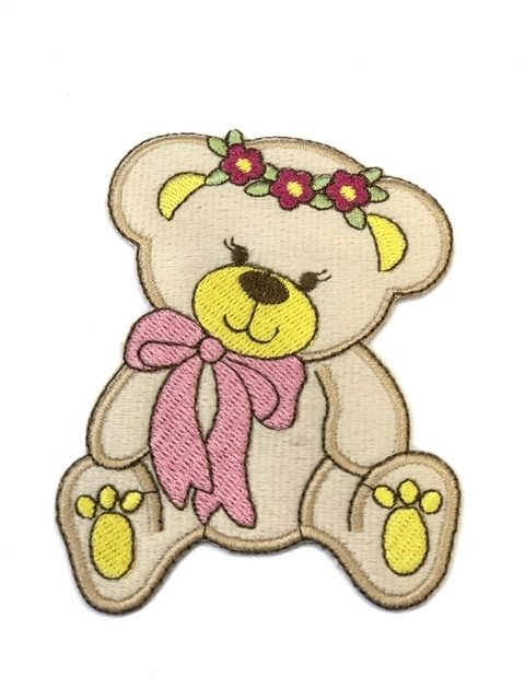 APLIQUE TERMOCOLANTE URSO COM COROA DE FLORES TAM G 9X11CM UNIDADE