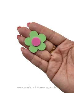APLIQUE ACRILICO FLOR VERDE BEBE COM ROSA MEDIO 3,5CM ( 2 UNIDADES) - Sonhos da Lorena