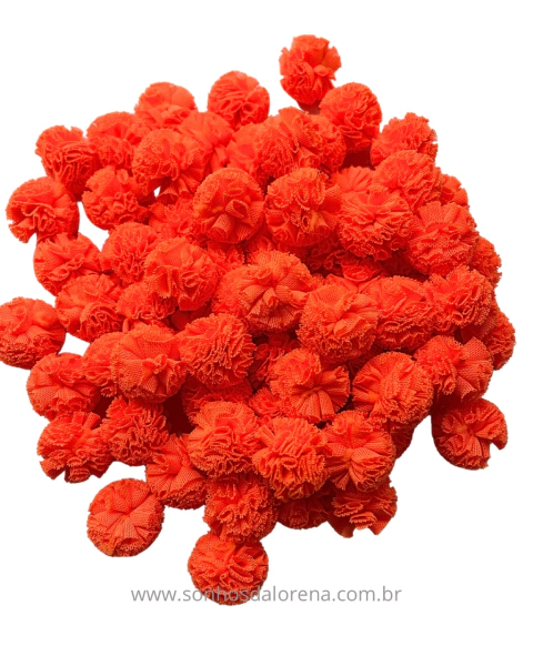 POMPONS DE MALHA 2,5CM LARANJA NEON (10 UNIDADES)