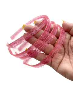 TIARA TRANSPARENTE COM GLITER ROSA MÉDIO COM 06 UNIDADES - comprar online