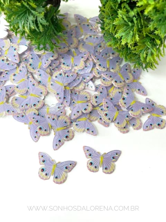 BORBOLETA EM ACRILICO LILÁS COM DETALHES AMARELOS COM 2 UNIDADES
