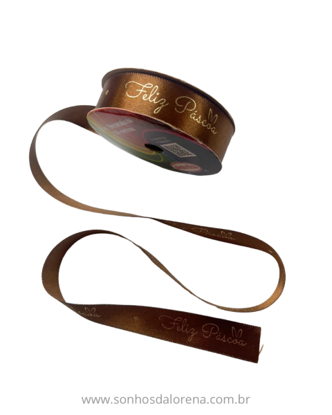 FITA SINIMBU ESTAMPA FELIZ PASCOA (MARROM) (10METROS) TAMANHO:22MM ART: 1871/22 COR: 02