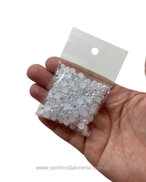 MEIA PEROLA 5MM IRISADA BRANCA COM 10 GRAMAS