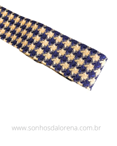 FITA POLIESTER PIED DE POULE ( FRANCÊS ) AZUL MARINHO COM OFF WHITE DE 38MM POR METRO