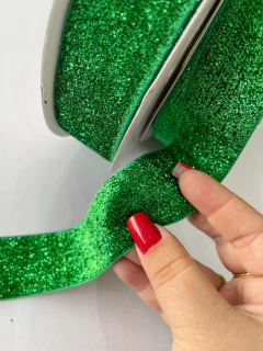 FITA DE LUREX SANDING 38MM VERDE BANDEIRA POR METRO - comprar online