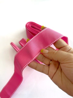 FITA PESPONTADA YAMA PINK (HOT PINK 156) COM PESPONTO BRANCO (5METROS) - comprar online