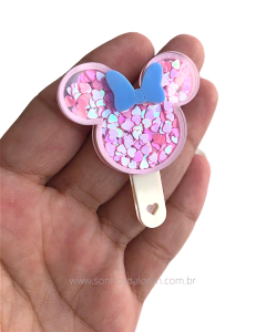 APLIQUE ACRILICO PICOLE MINNIE LACINHO COM CORAÇAO ROSA UNIDADE - comprar online