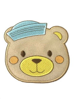 APLIQUE TERMOCOLANTE URSO ROSTINHO COM BOINA AZUL TAM G 9,5X10CM UNIDADE - Sonhos da Lorena