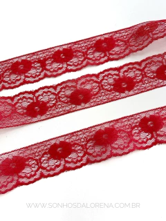 FITA RENDA RÍGIDA VERMELHA DE 37MM COM 2 METROS