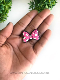 APLIQUE EMBORRACHADO LAÇO MINNIE ROSA COM BOLAS BRANCAS 2 UNIDADES - comprar online