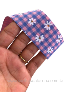 FITA XADREZ ROSA E AZUL COM MARGARIDA DE 38MM POR METRO - comprar online