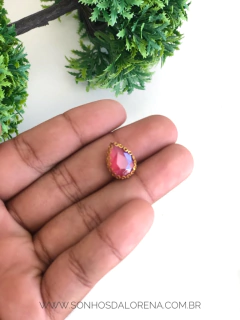 PEDRARIA ENGRAMPADA DOURADA GOTA COR ROSA KIT COM 6 UNIDADES - comprar online