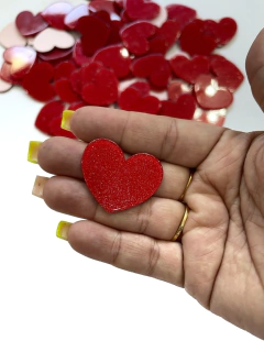 APLIQUE ACRÍLICO CORAÇÃO GLITER FINO G VERMELHO 2 UNIDADES - comprar online