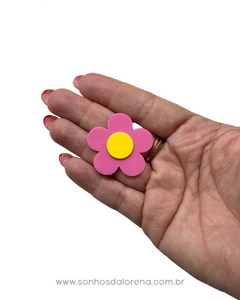 APLIQUE ACRILICO FLOR ROSA MEDIO COM AMARELO 3,5CM ( 2 UNIDADES) - Sonhos da Lorena