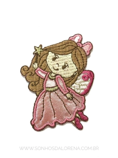 APLIQUE TERMOCOLANTE FADINHA VESTIDO ROSA TAM P 5,5X7 CM UNIDADE - loja online