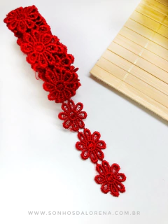 RENDA GUIPIR FLOR VERMELHO POR METRO