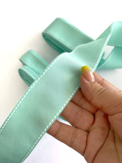 FITA PESPONTADA YAMA TIFFANY (AQUA 314) COM PESPONTO BRANCO (5METROS) - comprar online