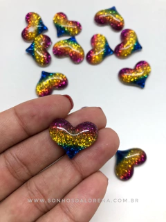 APLIQUE ACRILICO CORAÇÃO MÉDIO PINK/DOURADO/AZUL 2 UNIDADES - comprar online