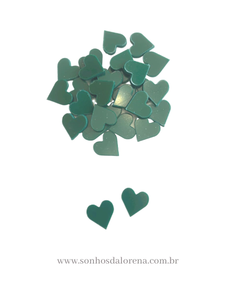 APLIQUE ACRILICO CORAÇÃO VERDE 1CM COM 30 UNIDADES