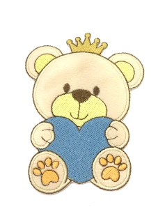 APLIQUE TERMOCOLANTE URSINHO CORAÇÃO AZUL TAM G 8X11CM UNIDADE - Sonhos da Lorena