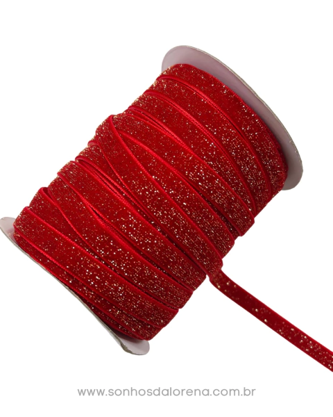 FITA AVELUDADA COM BRILHO 10MM VERMELHO (3 METROS)