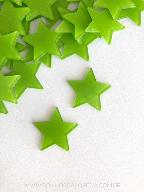 APLIQUE ESTRELA ACRÍLICO M 3CM KIT COM 02 UNIDADES VERDE MAÇÃ