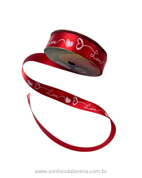 FITA SINIMBU ESTAMPA LOVE COM CORAÇÃO (10METROS) TAMANHO:22MM ART: 1885/22 COR:01