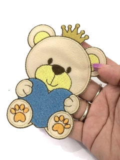 APLIQUE TERMOCOLANTE URSINHO CORAÇÃO AZUL TAM G 8X11CM UNIDADE - loja online