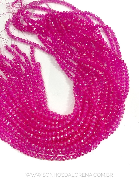 CORDÃO DE CRISTAL ROSA NEON DE 6MM COM 44CM