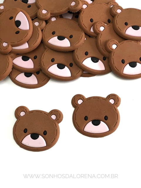 APLIQUE EMBORRACHADO URSO MARROM/ROSA 3,5CM 02 UNIDADES