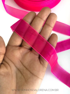FITA ORGANZA SANDING 14 ROSA NEON PEÇA COM 10 METROS - comprar online