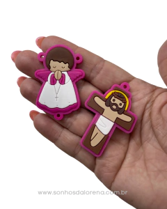 KIT TERÇO INFANTIL EMBORRACHADO DE 5CM ANJINHO BRANCO COM PINK - comprar online