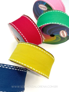 FITA JEANS SINIMBU AZUL MARINHO COM PESPONTO BRANCO COR:1862/03 ROLO COM 10 METROS na internet
