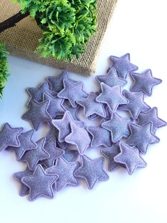 APLIQUE ALMOFADADO ESTRELA GLITER LILÁS COM 02 UNIDADES TAMANHO 3,8CM X 3,8CM