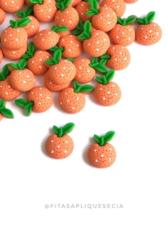 APLIQUE RESINA LARANJA TALO VERDE KIT COM 2 UNIDADES