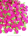 APLIQUE DE FIMO MORANGO ROSA G KIT COM 5 UNIDADES