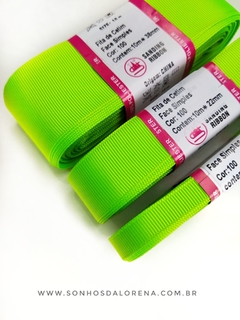 FITA GORGURÃO LISO SANDING COR 100 VERDE LIMA COM 10 METROS - Sonhos da Lorena