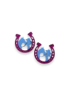 APLIQUE ACRILICO FERRADURA GLITTER COM AZUL COM 2 UNIDADES