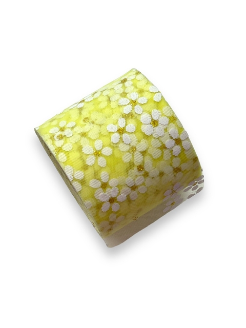 TULE FLOR COM MIOLO DOURADO 60MM AMARELO (2 METROS)