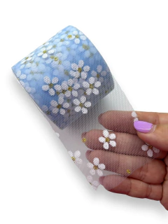 TULE FLOR COM MIOLO DOURADO 60MM AZUL (2 METROS) - comprar online