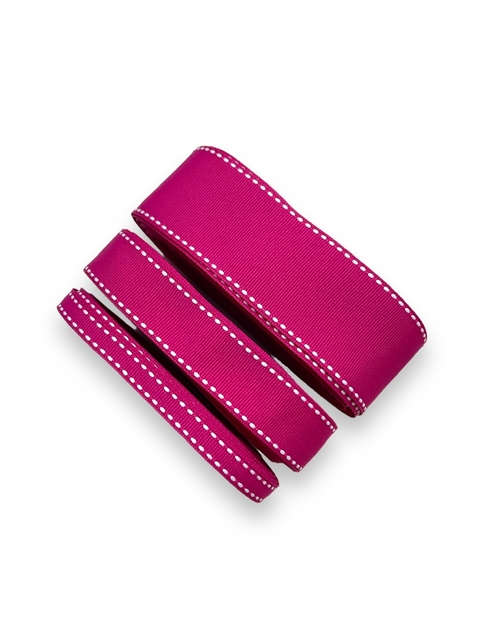 FITA PESPONTADA YAMA ROSA AZALEIA COM PESPONTO BRANCO KIT COM 5 METROS ( 187 AZALEIA)