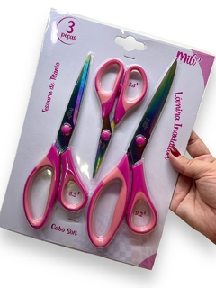 TESOURA MILI TITÂNIO ROSA KIT COM 3 UNIDADES