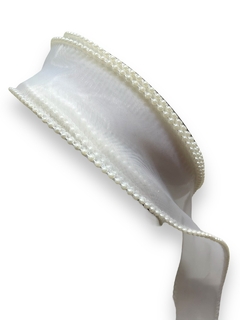 FITA ORGANZA BRANCA COM BORDA DE PEROLA 40MM (1 METRO) - comprar online