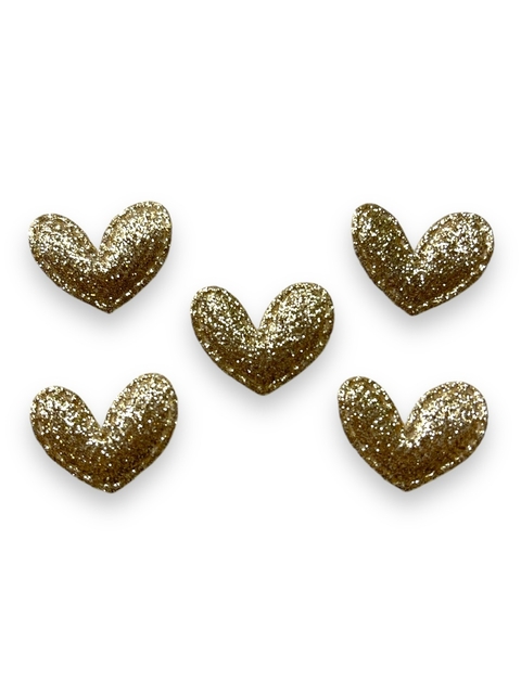 APLIQUE CORAÇÃO GLITTER 2,5CM DOURADO (10 UNIDADES)