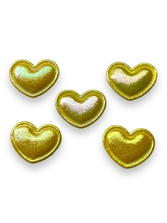 APLIQUE CORAÇÃO METALIZADO HOLOGRAFICO AMARELO 2CM (10 UNIDADES)
