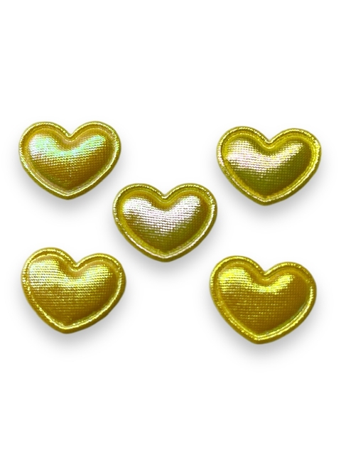 APLIQUE CORAÇÃO METALIZADO HOLOGRAFICO AMARELO 2CM (10 UNIDADES)