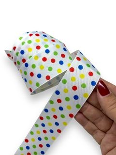 FITA GORGURÃO ESTAMPADA BOLINHAS COLORIDAS COM 3 METROS (38MM) - comprar online